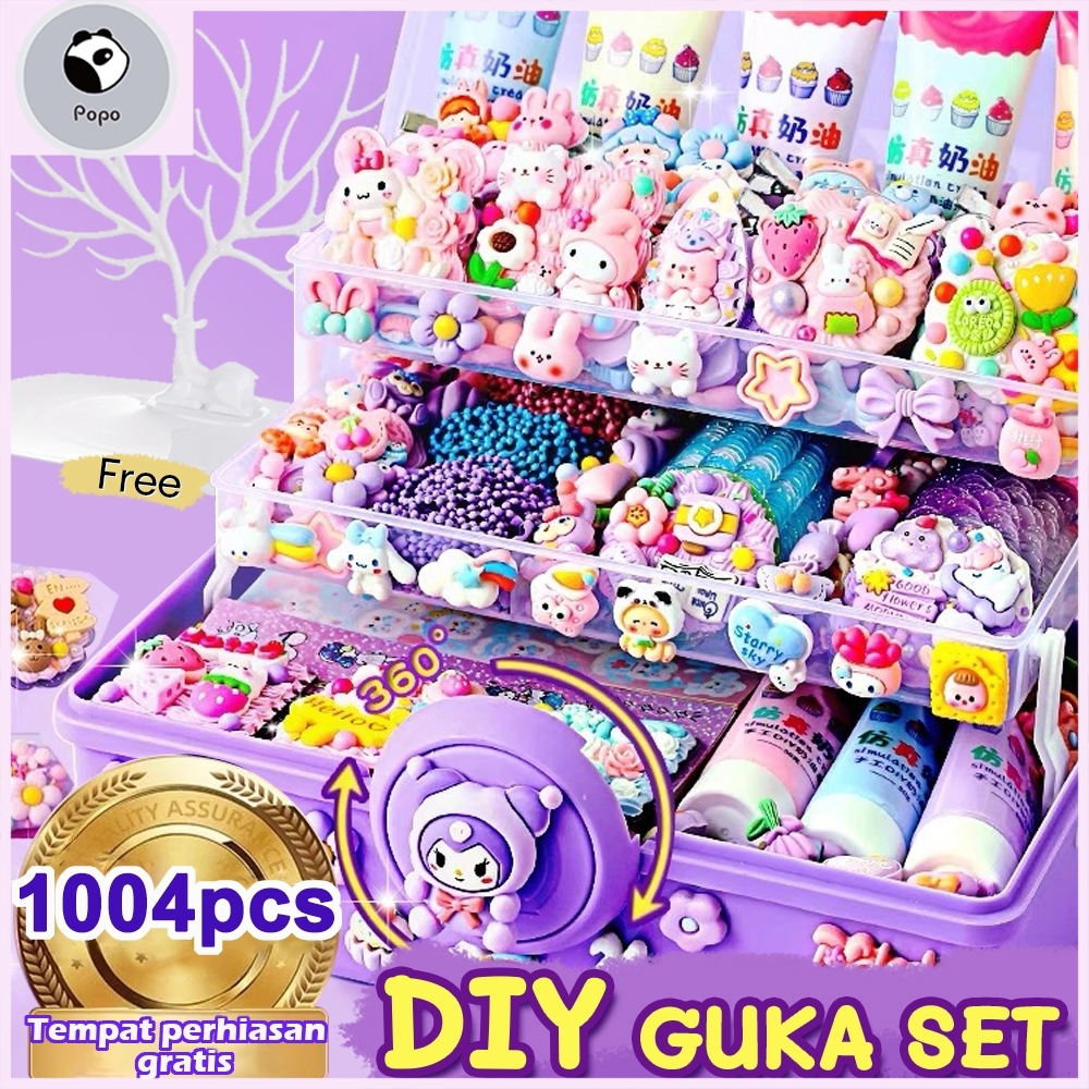 (Hadiah gratis)1004pcs DIY Gantungan Kunci Guka Set DIY Keychain Set Kartu Stiker Luca Kotak Guka Cream Gum Kartun Mainan Anak Perempuan Hadiah Ulang Tahun