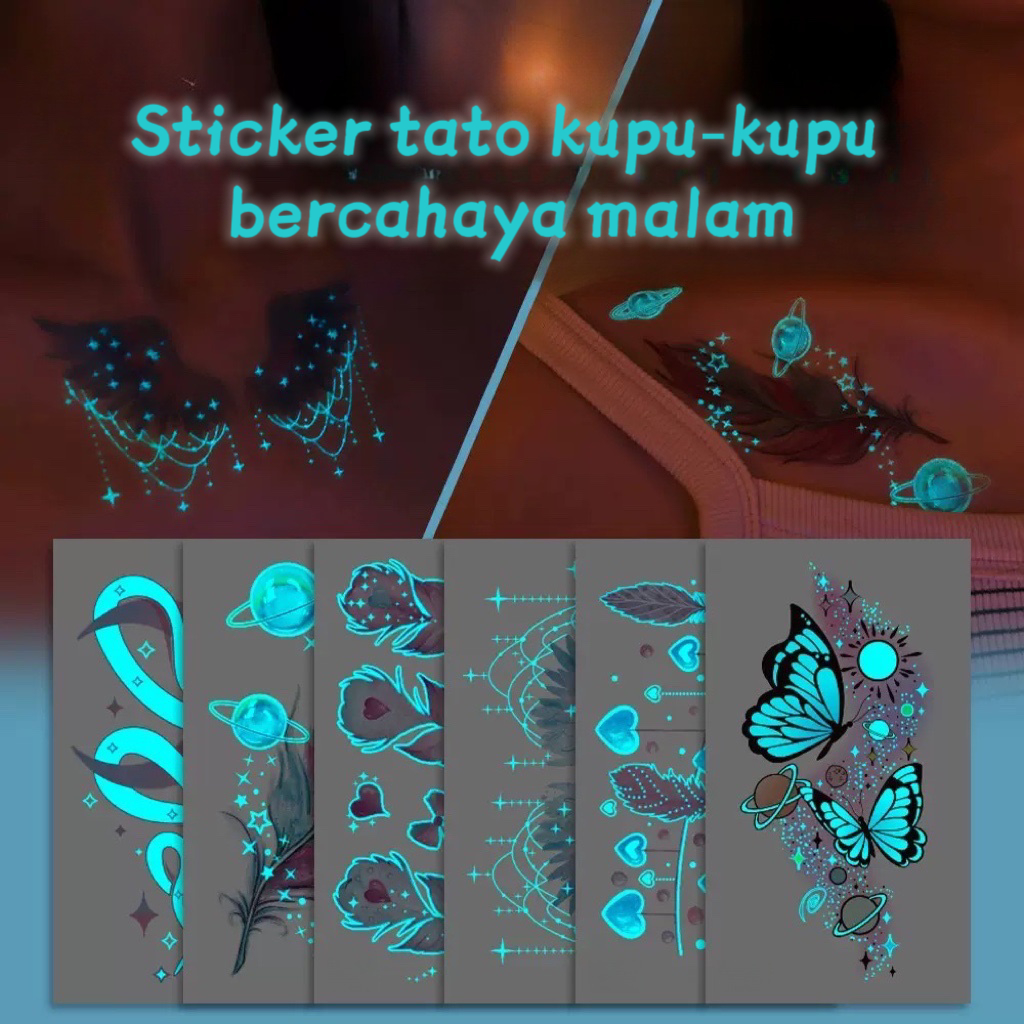 Jual Sticker tato kupu-kupu bercahaya malam Tato Temporer Tahan Air ...