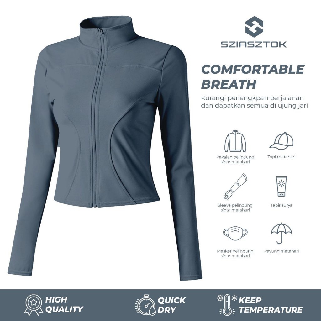 SZIASZTOK - Baju Olahraga Wanita Lari Gym Lengan Panjang Jaket Anti UV SPF 50+