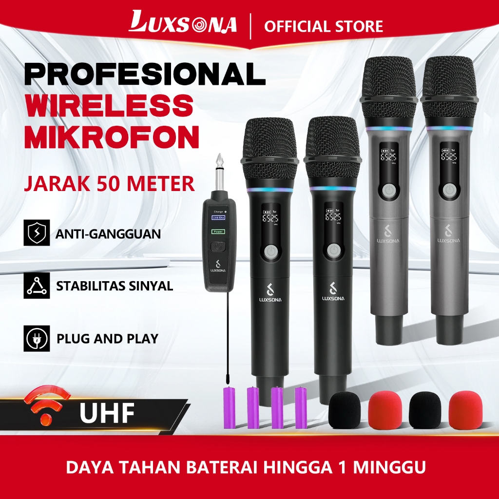 Jual LUXSONA Wireless Mic RGB Light Portable display LED UHF Wireless ...