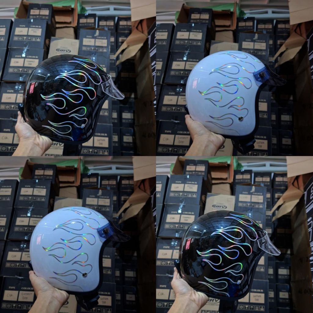 Jual Helm Slimhead Retro Api Hologram Free Pet | Shopee Indonesia