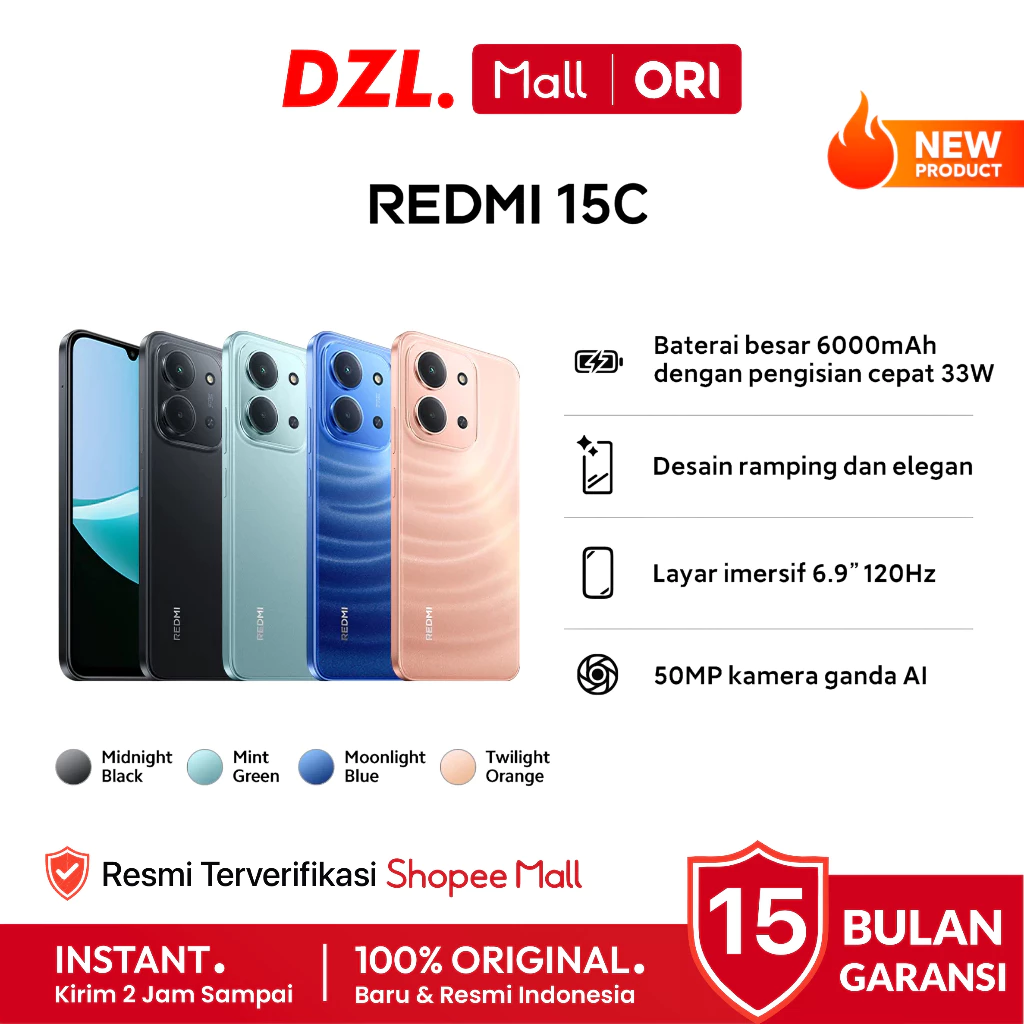 DZL - HP XIAOMI Redmi 15C 8/256 6/128 GB NFC Original Garansi Resmi Official Store Handphone Ori