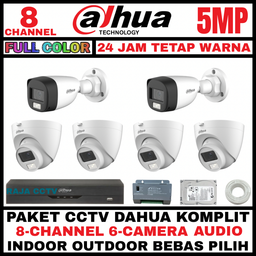 PAKET CCTV DAHUA 5MP COLORVU COLORFUL CHANNEL CAMERA TURBO HD KAMERA  CCTV AUDIO SERIES