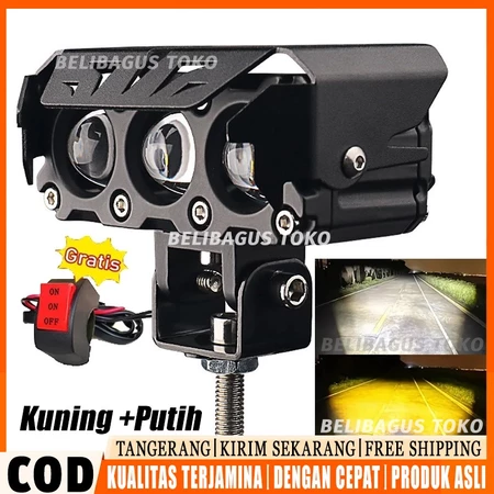 Lampu Tembak Led Foglamp 150W 10000LM IP68 DC 9V-85V CR7 SQL 3 Mata Laser Gun Putih Kuning 2 Warna Waterproof CR7 Lampu Tembak 3 Mata High Low COD