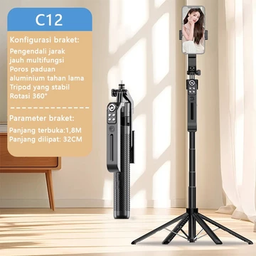 TOOREA Pelacakan Wajah Otomatis Tripod Selfie Stick 1.8m Gimbal Handphone Stabilizer 360° Stand