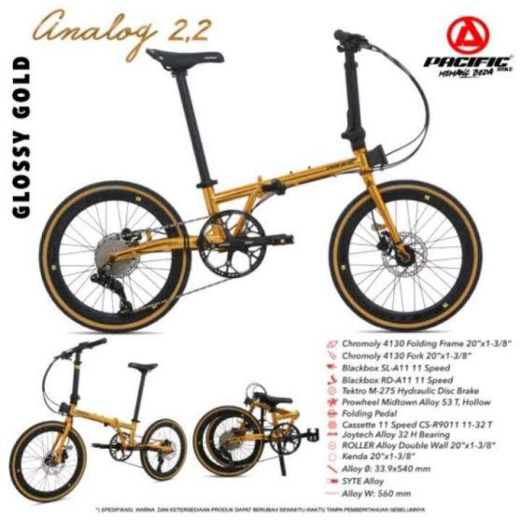 Jual SEPEDA LIPAT PACIFIC 20 INCH ANALOG 2.2 EMAS GOLD KILAP KEREN ...