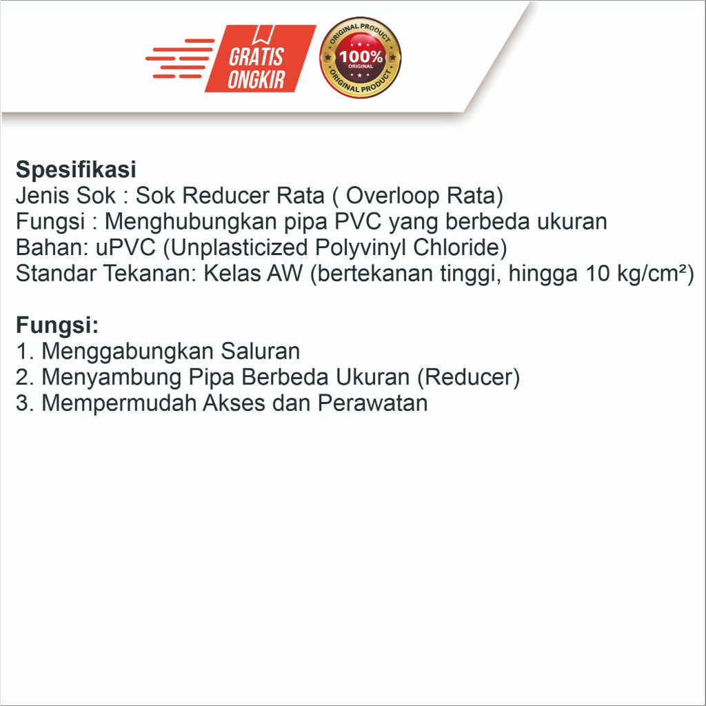 Jual SAMBUNGAN PIPA SOK RATA AW RUCIKA / OVERLOOP RATA RUCIKA | Shopee ...