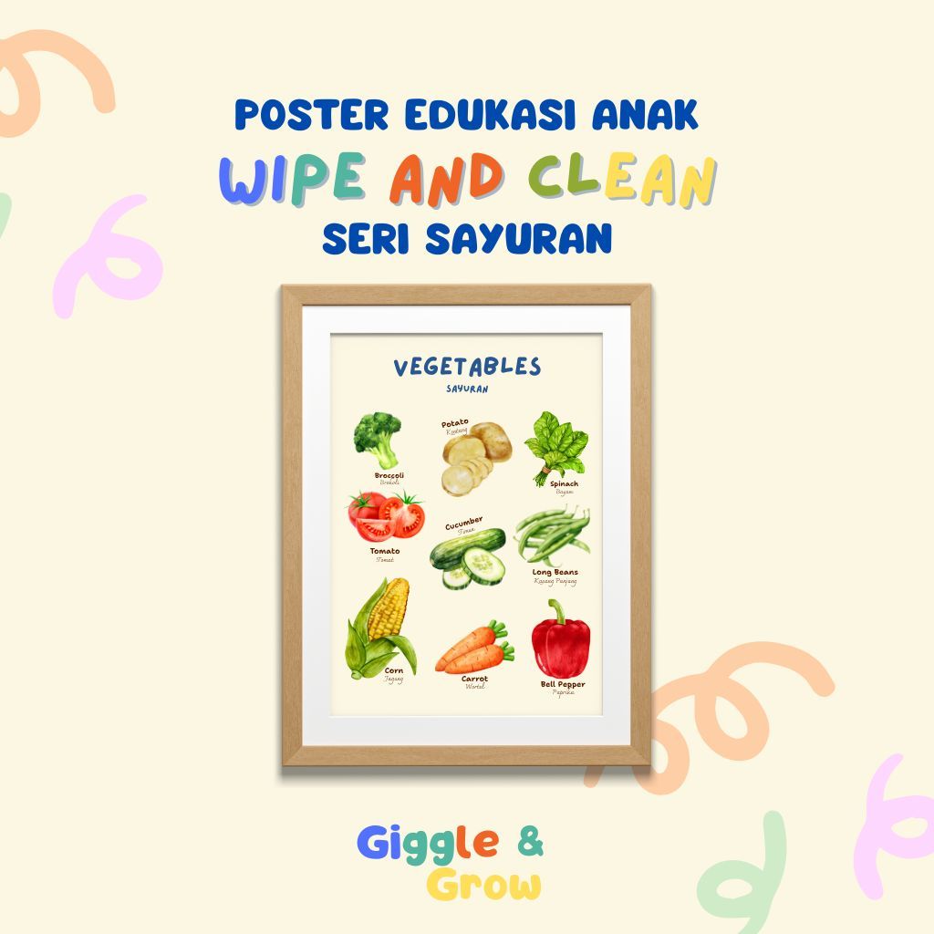 Jual Poster Edukasi Anak Wipe and Clean Seri Sayuran Vegetables ...