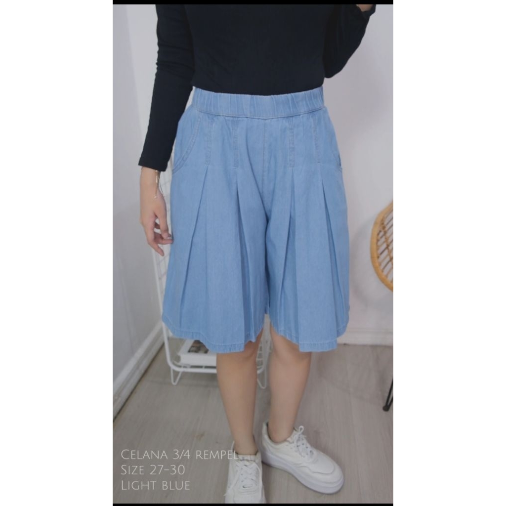 Jual Celana Jeans Kulot Rempel Selutut Pinggang Full Karet M-XXL ...