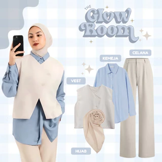 Outfit Wanita Kekinian Kemeja Vest Celana Hijab