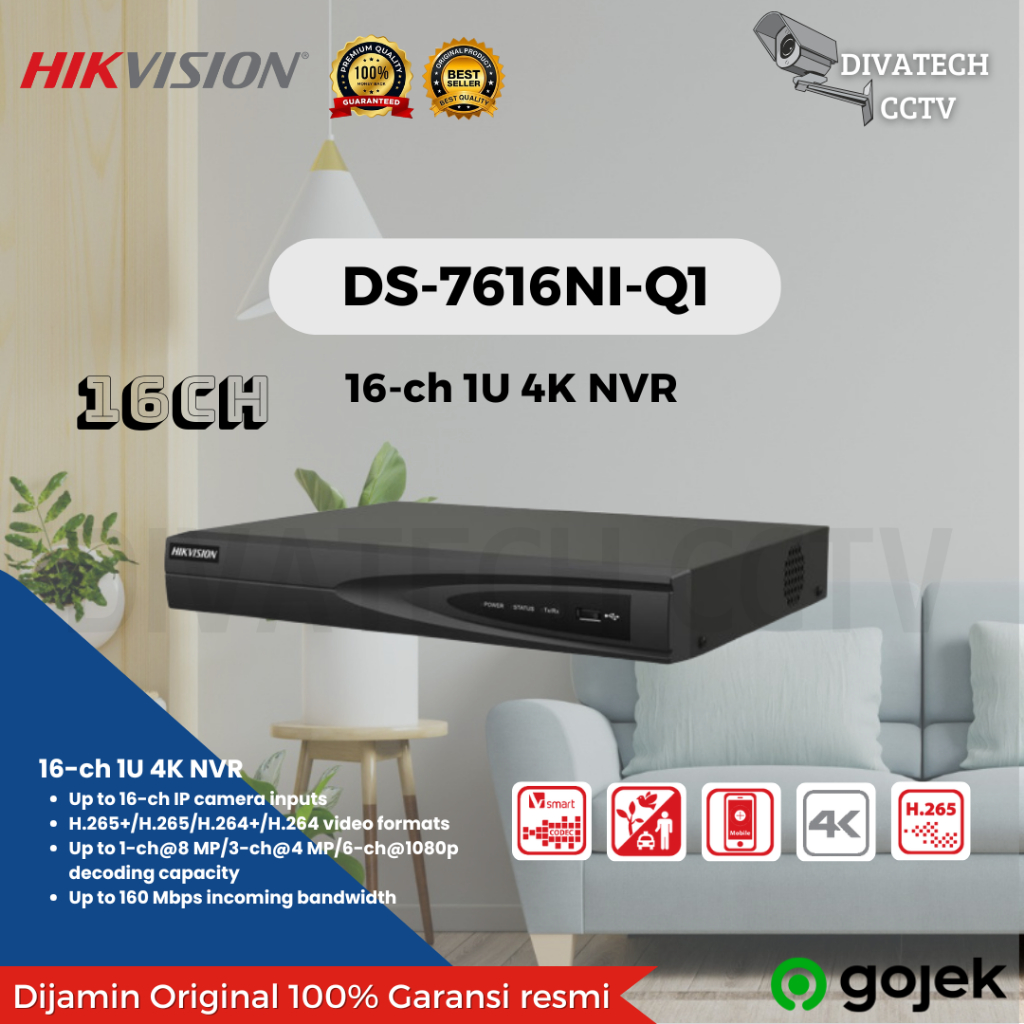 Jual HIKVISION NVR 16CH / DS-7616NI-Q1 16 CHANNEL Support H.265 ...