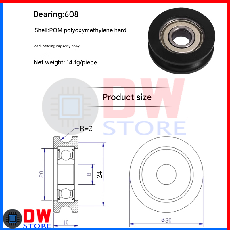 Jual Track Rail Pulley Bearing Rel U Groove Plastic Nylon POM Pulley ...