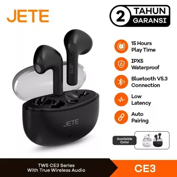 JETE CE2 TWS Earbuds Headset Bluetooth IPX5 Garansi 2 Tahun