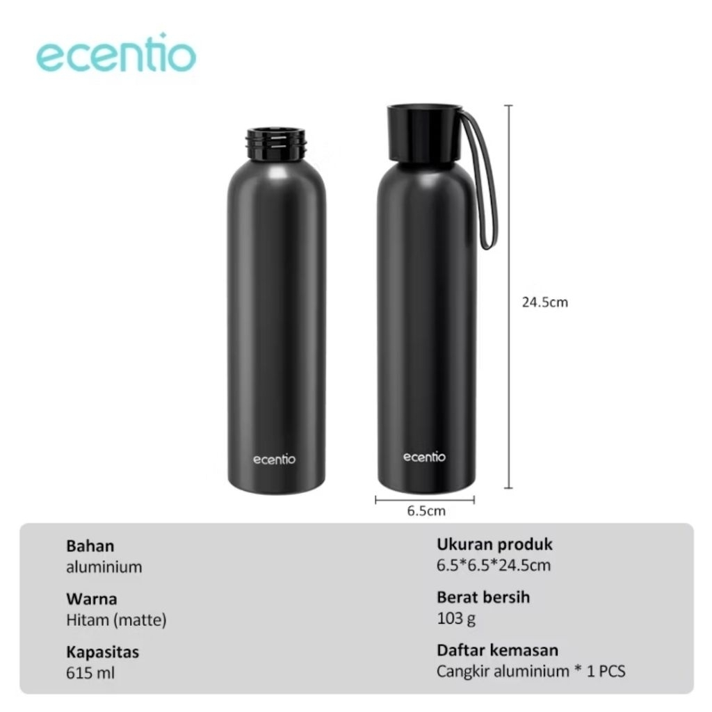 Jual ECENTIO WATER BOTTLE 615ml BOTOL MINUM EASY GRIP | Shopee Indonesia