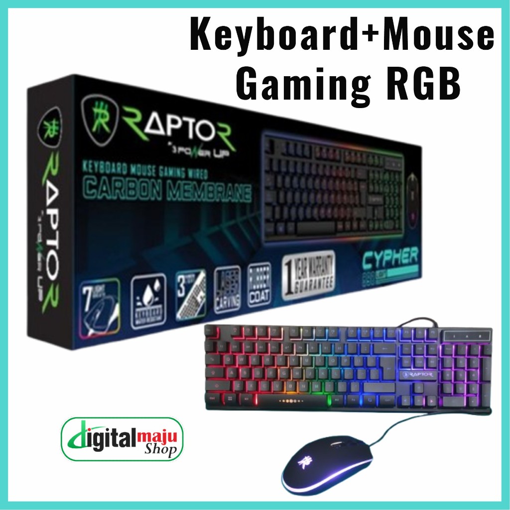 Jual Keyboard Mouse Gaming Combo RAPTOR Cypher 890t Rainbow RGB LED USB ...