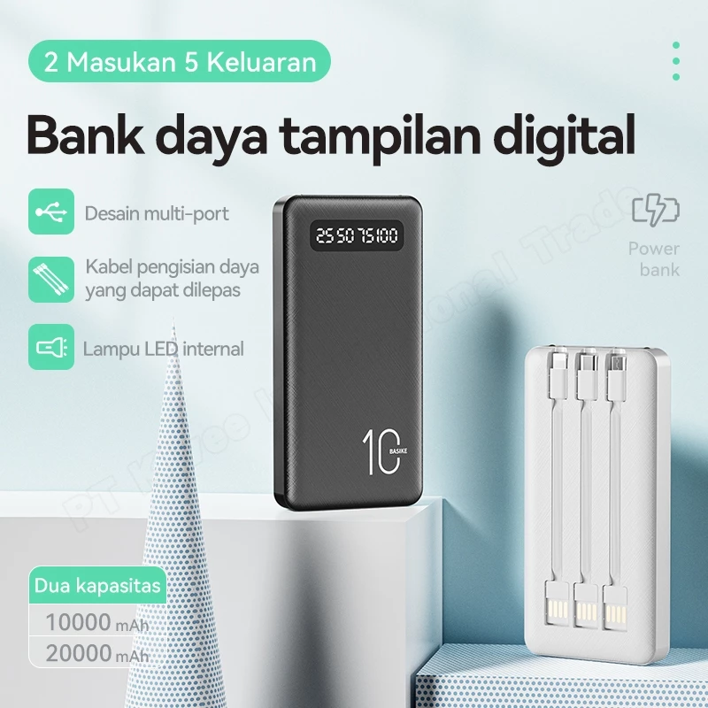 KIVEE Powerbank 20000 mAh fast charging power bank Murah Mini with 3 kabel data Original