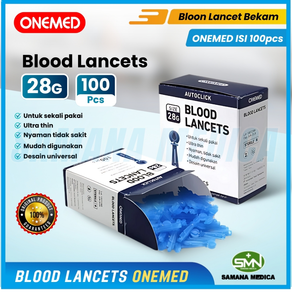 Jual ECERAN Blood Lancet 28G ONEMED isi 100 pcs Jarum Tes Gula Darah ...