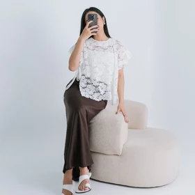 Kaia Sateen Skirt (Renaette) Rok Satin Panjang Full Furing Korean Skirt