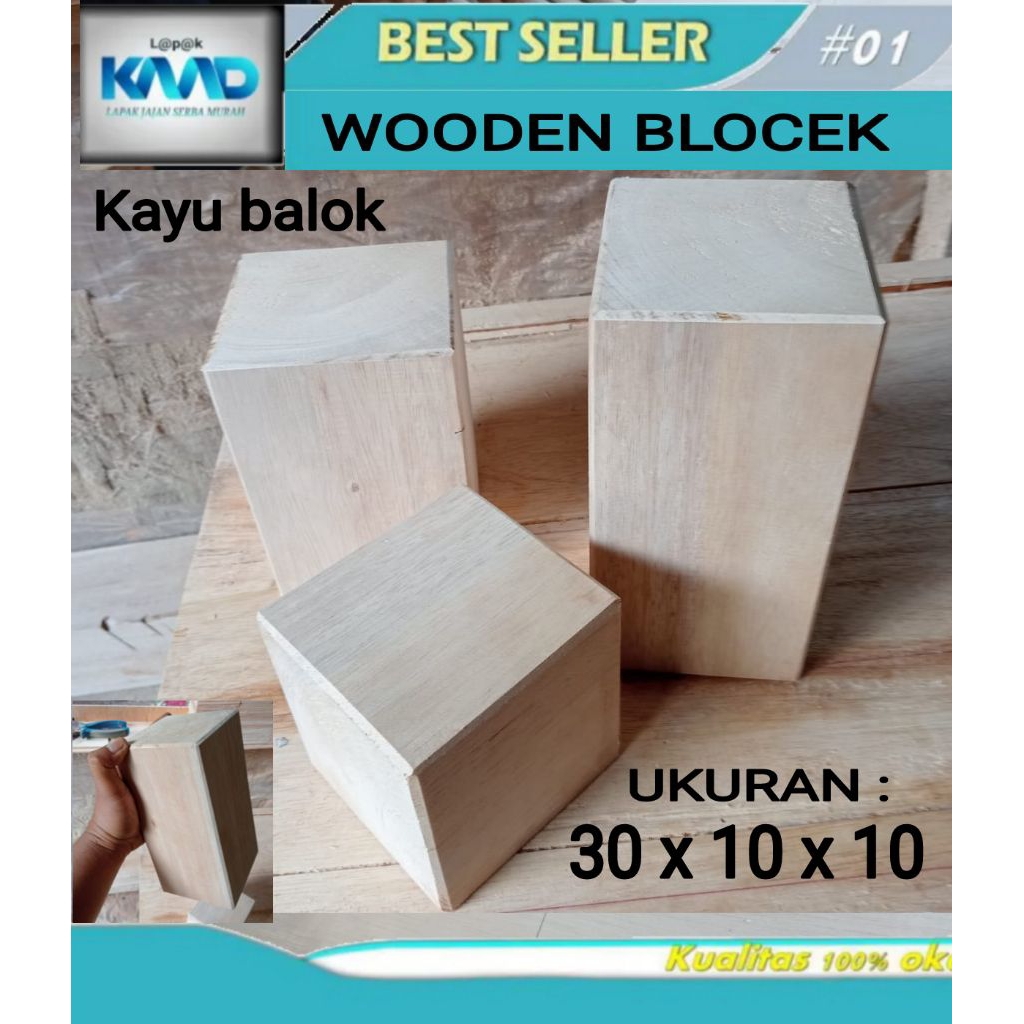 Jual LK.WOODEN BLOCK 30x10x10 BALOK KAYU ALBASIA KUBUS KAYU HALUS ...