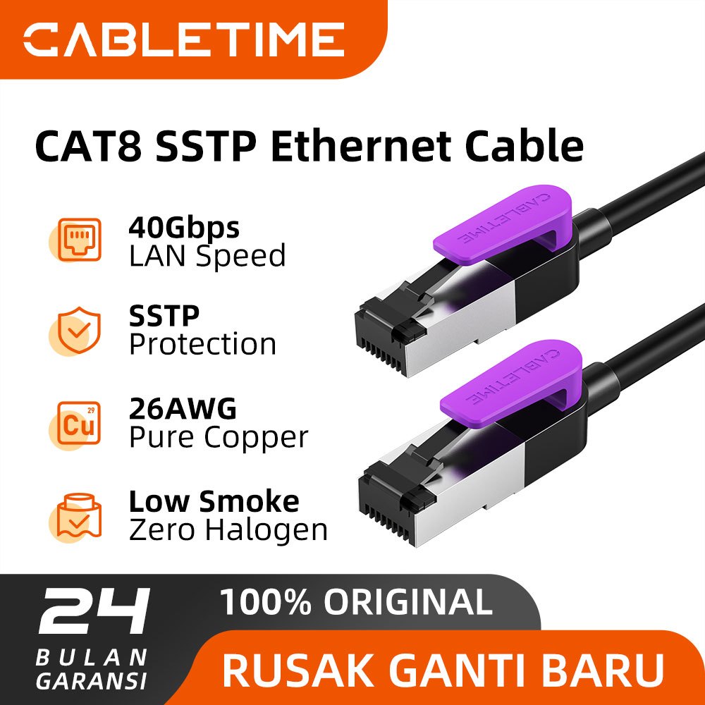 Jual CABLETIME Kabel LAN Cat 8 20M RJ45 Ethernet Ultra-Fast 40Gbps ...