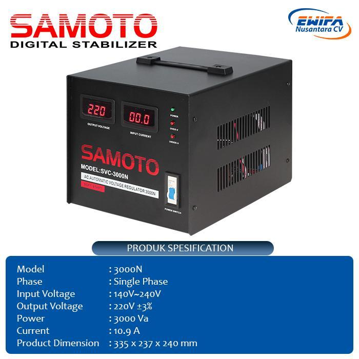 Jual DIGITAL STABILIZER SINGLE PHASE SAMOTO 3000VA / 2.100 WATT (3000N ...