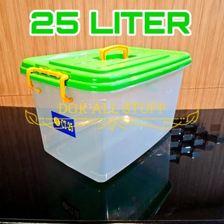 Kontainer Container Box Kotak Penyimpanan Make up Skincare Baju Pakaian Perkakas Dokumen Serbaguna Plastik Bening Transparan Sedang 25 L 25 Liter 25L Dengan Pegangan Bergagang Gagang Handle Jinjing Estetik Aesthetic Minimalis Tebal Anti Pecah Murah Grosir