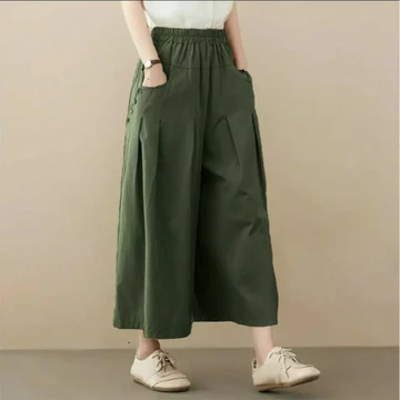 Anoya Celana Kulot Korean Style Bawahan Wanita Dewasa Basic Bahan Linen Rami