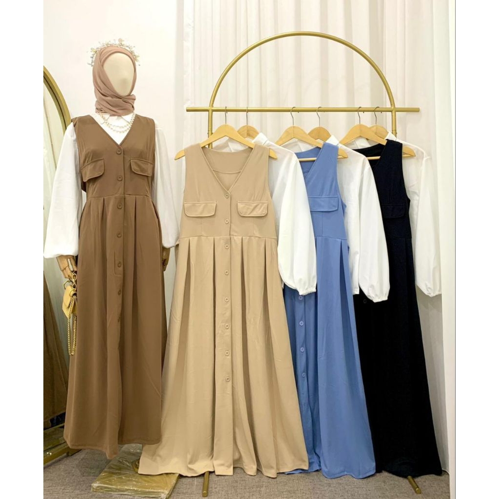 Jual Diana Set - Gamis Overall Korean Style 2in1 free kemeja | Shopee ...