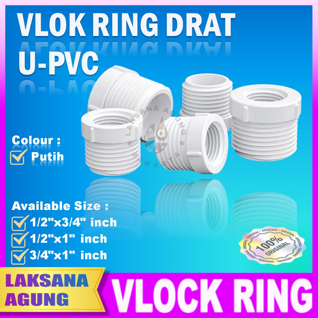 Jual PVC Vlok Ring drat dalam drat luar 1/2x3/4