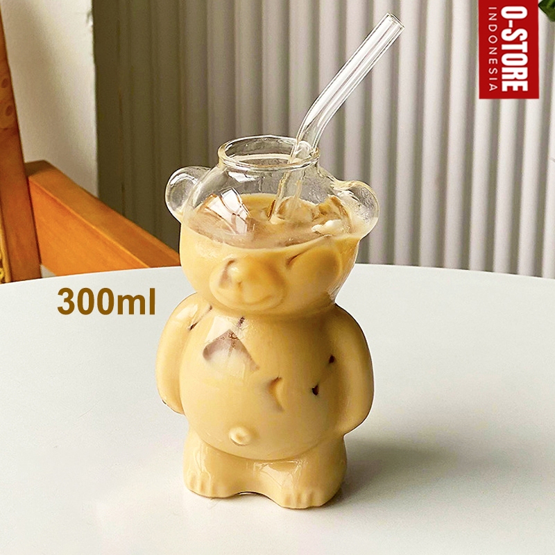 Jual Gelas Aesthetic Kaca Sedotan Gelas Matcha Botol Karakter Beruang ...