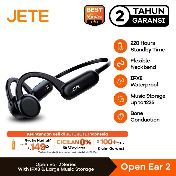 JETE Openear 2 Sport Headset Bluetooth JETE Open Ear 2 IPX8 Bone Conduction - Garansi 2 Tahun