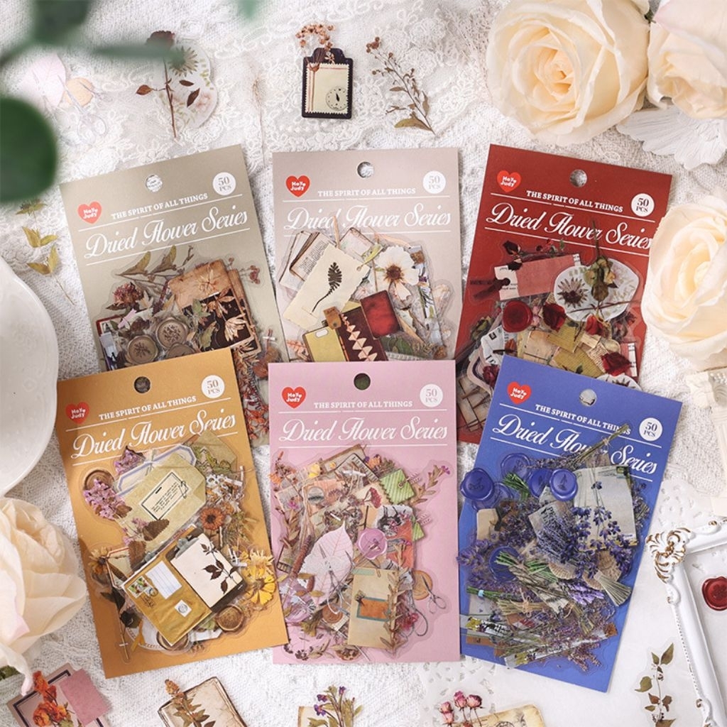 Jual 50pcs sticker flat pet bunga kering jurnal diy | Shopee Indonesia