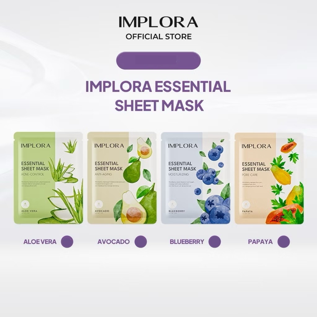 Jual IMPLORA Essential Sheet Mask | Makser Wajah 25g | Aloe Vera ...