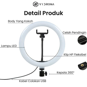 VIDRONA Paket Komplit Ringlight Dan Tripod Lampu Selfie 26cm Live Streaming Makeup Vlog