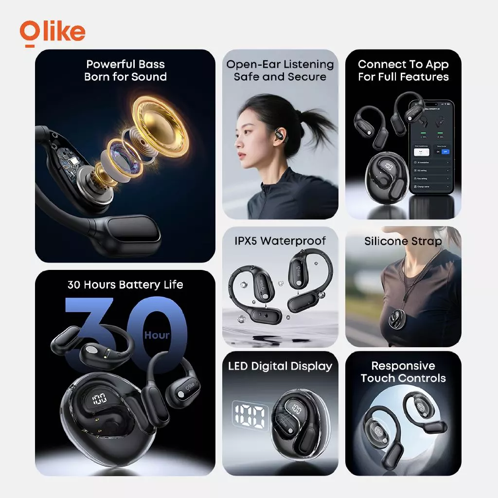 OLIKE OPENFIT A1 - TWS Sport Headphone Open-Ear | Powerfull Bass Max, Playing Time Up to 30 Jam