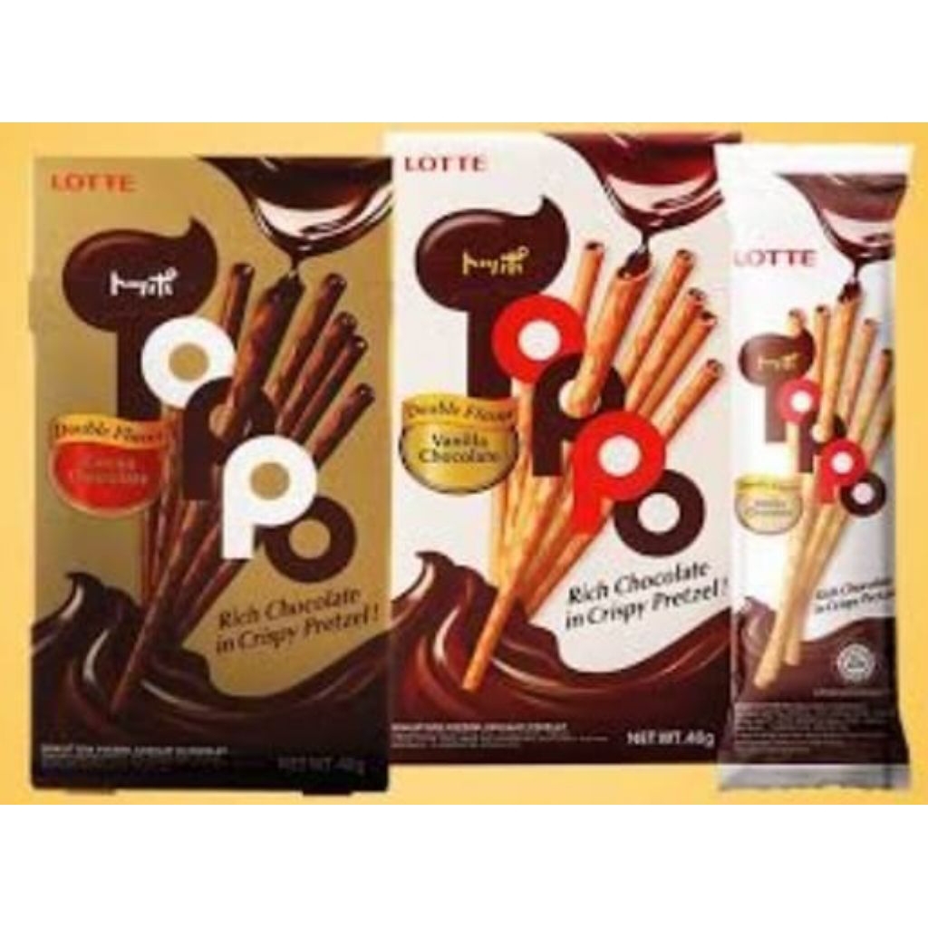 Jual ( per box) lotte toppo rich chocolate 1box isi 12 pcs x 17 gram ...
