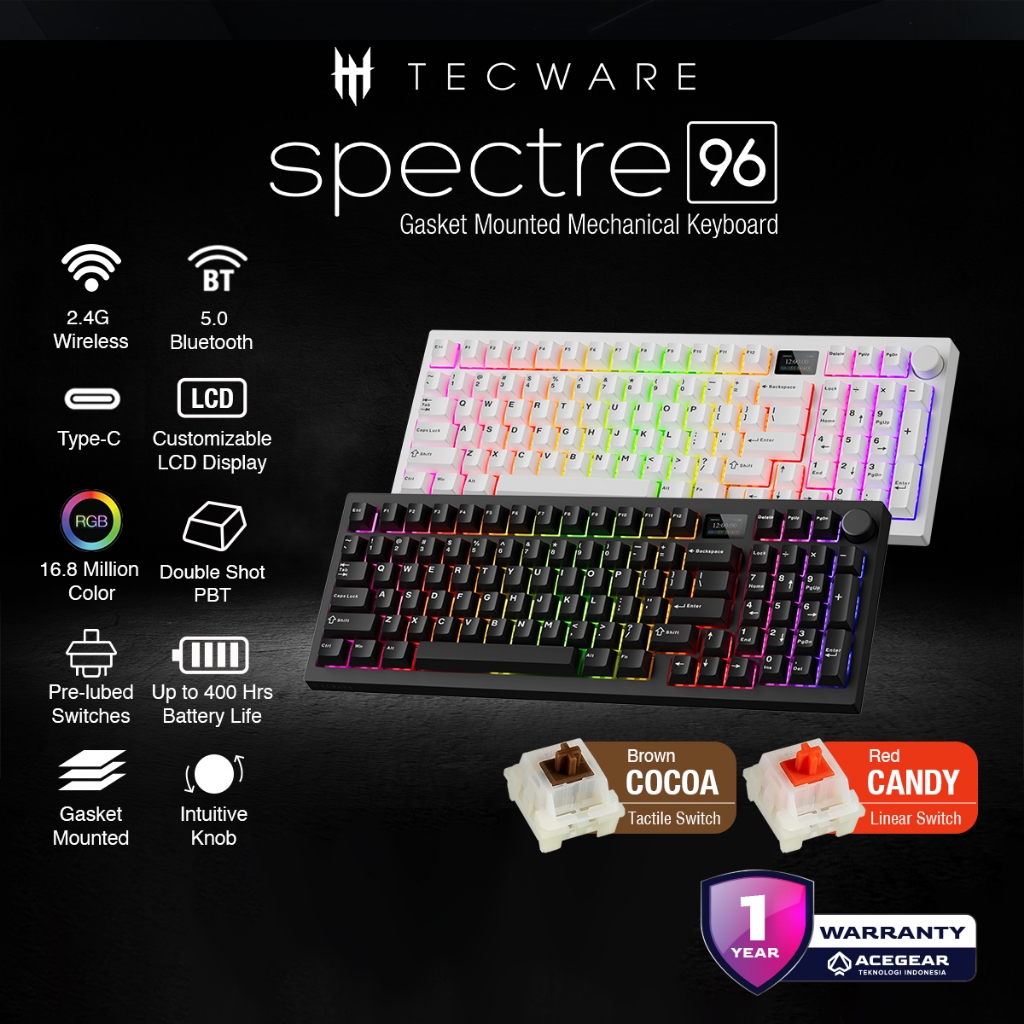 Jual TECWARE SPECTRE 96 3-Mode gasket mounted wireless gaming keyboard ...