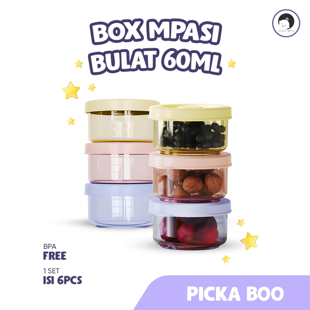 Jual PICKA BOO Wadah Mpasi Bulat 60 ml isi 6 - Food Container Mpasi dan ...