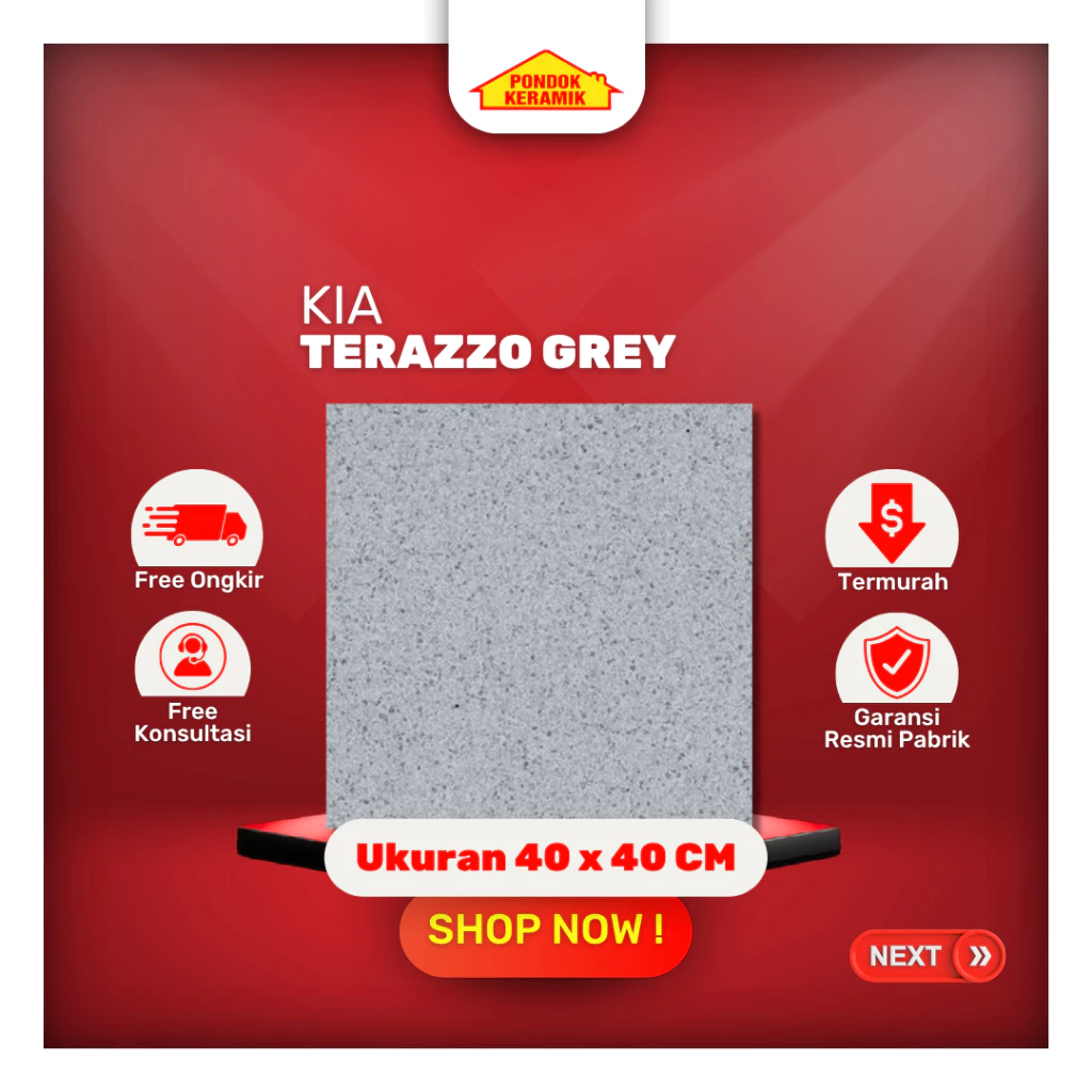 Keramik Lantai KIA 40x40 Terazzo Grey Keramik Teras Carport  Matte Kasar