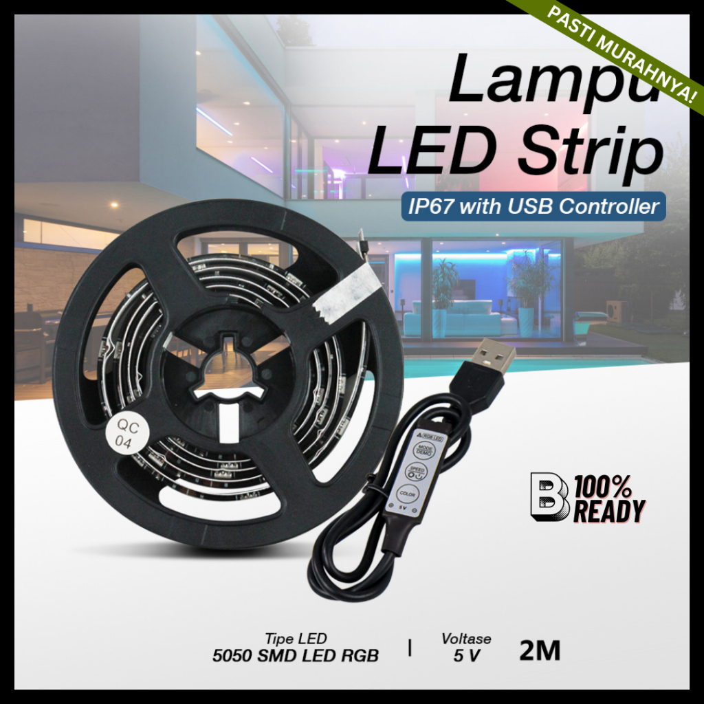 Jual Lampu Led Strip / Led Strip RGB 5050 IP67 / LED Strip 2M / Paket ...