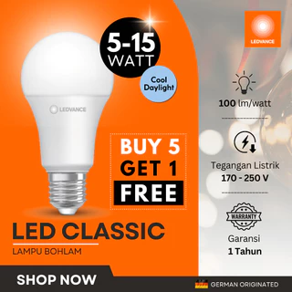 LEDVANCE Lampu LED Classic Beli 5 GRATIS 1 Bohlam 5W 7W 9W 12W 15W 100lm/W Cool Daylight