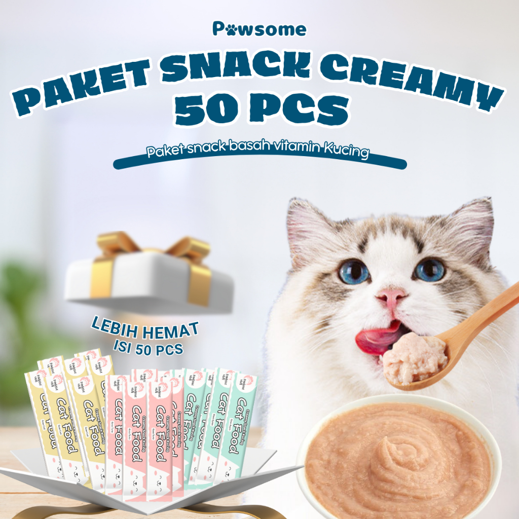 Jual PAKET Snack Creamy Kucing 50 PCS Cat Food Paket Cemilan Vitamin ...