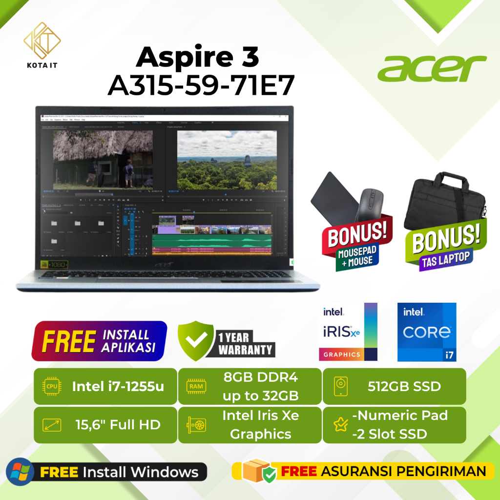 Jual LAPTOP MULTIMEDIA LAPTOP CODING ACER ASPIRE 3 Intel i7 Gen 12 ...