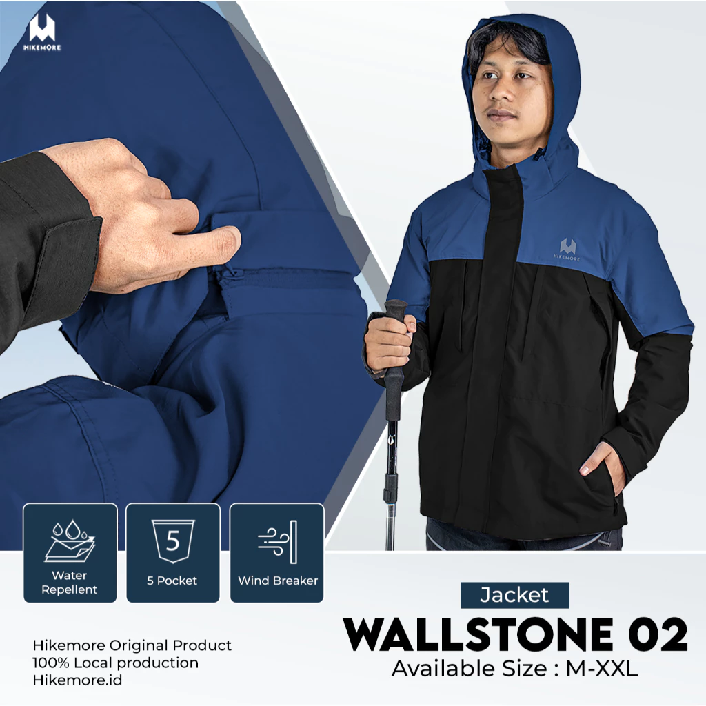 Hikemore Jaket Outdoor Hiking Gunung Waterproof Pria Wallstone Original