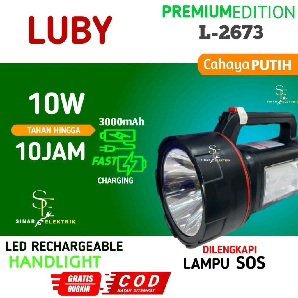 Jual SENTER TANGAN LED RECHARGEABLE HANDLIGHT DILENGKAPI LAMPU SOS ...