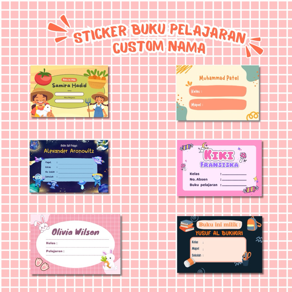 Jual [20 pcs] sticker label buku pelajaran anak atau mapel custom nama ...