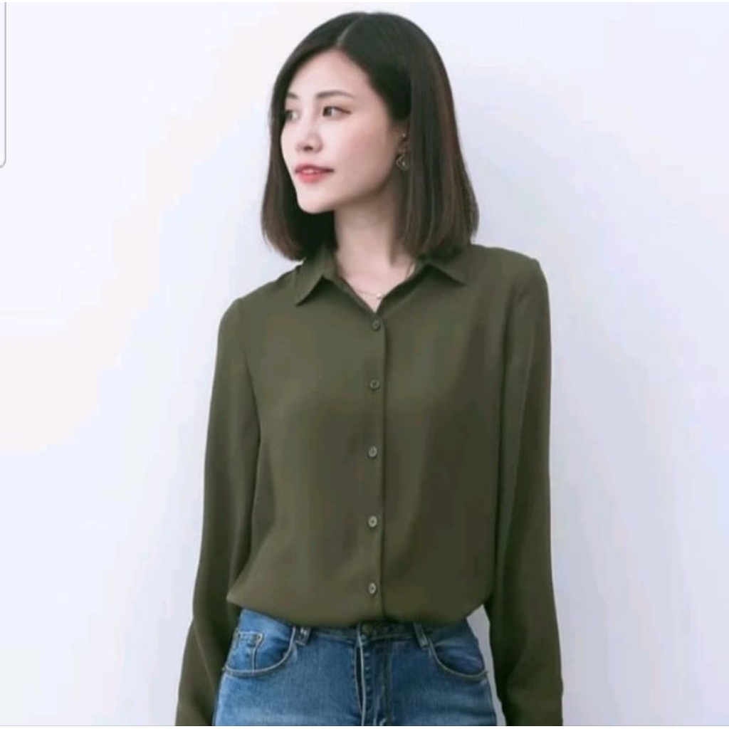 Jual kemeja basic wanita lengan panjang kemeja kerja nyaman di pakai ...