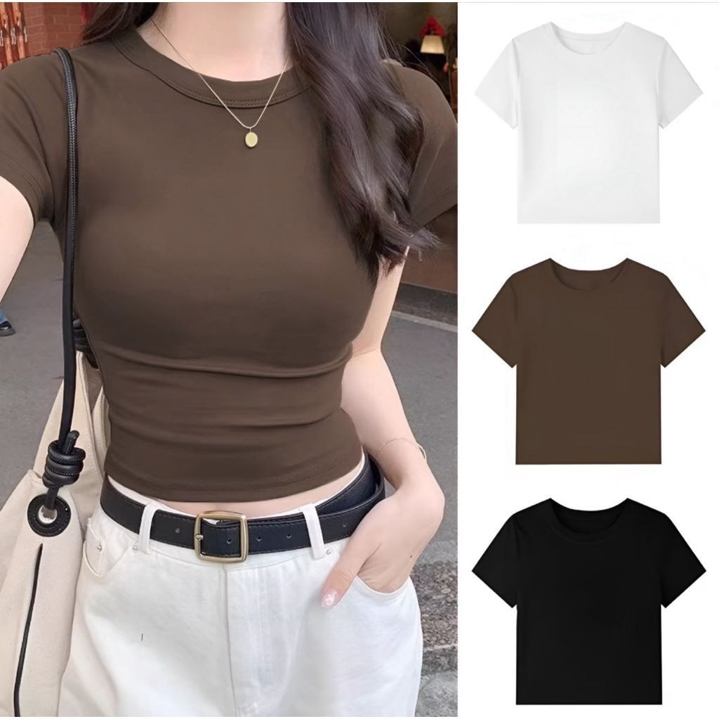 Baju Atasan Crop Top Wanita Korean Style - Kaos Crop Top Murah