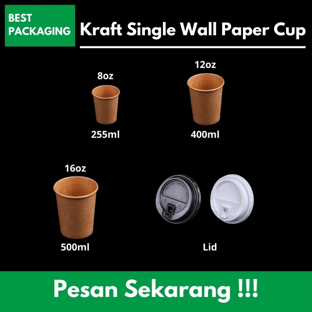Jual [50PCS] Best Packaging Technology | Kraft Single Wall Paper Cup ...