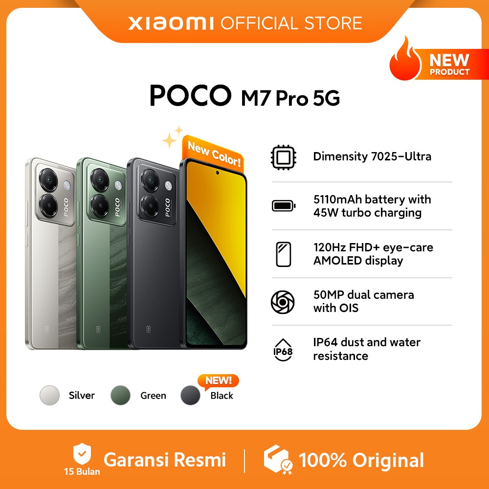Smartphone POCO M7 Pro 5G - 12+256GB, écran AMOLED 120Hz 6.67", Batterie 5110mAh, Processeur Dimensity 7025-Ultra (sans Chargeur)